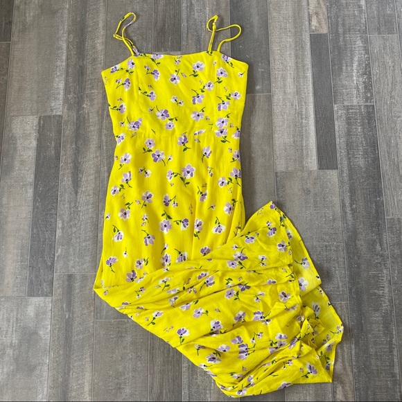 zara yellow floral midi dress